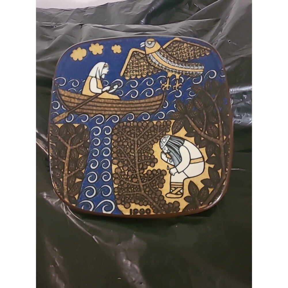 Vintage Arabia Finland Kalevala Annual Plate 1980 Sq 7 3/4in